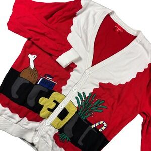 VTG Ugly Christmas Sweater Cardigan Santa Holiday Party Sz XL GrannyCore